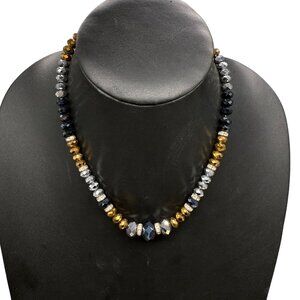Clear Rhinestone Gold Silver Black Faceted Beaded Collar Necklace